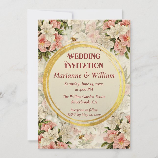 Romantic Floral Customizable wedding invitation (Front)