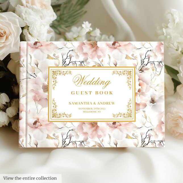 Romantic floral dusty pink gold wedding guest book (Romantic floral dusty pink gold wedding guest book)