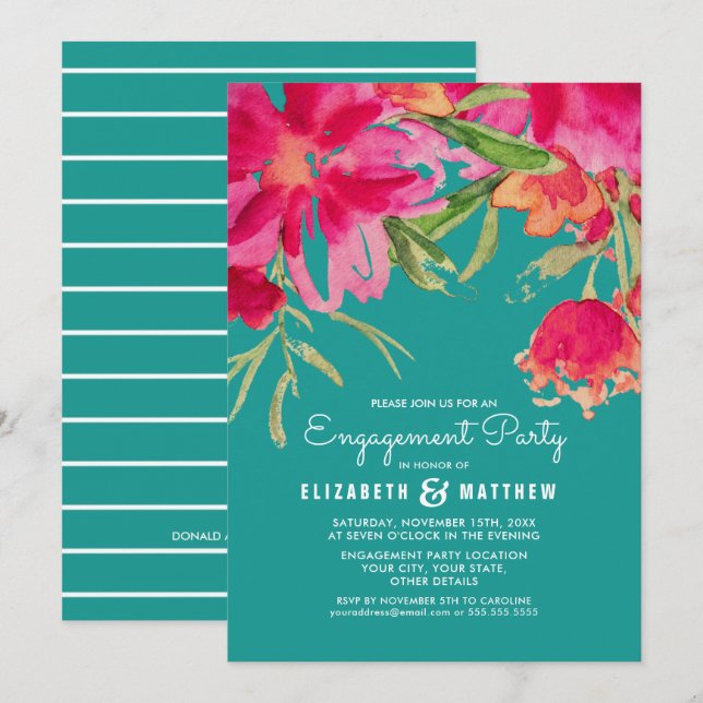 Romantic Floral Engagement Party Invitations (Front/Back)