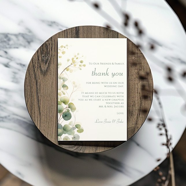 Romantic Floral Eucalyptus Leaves wedding table Thank You Card (Romantic Floral Eucalyptus Leaves wedding table Thank You Card with your own message of thanks.)