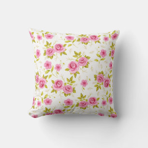 Romantic Floral  Flowers Roses Pink White Pattern Cushion