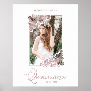 Romantic Floral Frame Photo Quinceañera Spanish Poster