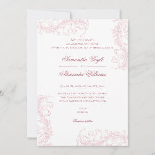 Romantic Floral French Rococo Dusty Rose Wedding Invitation