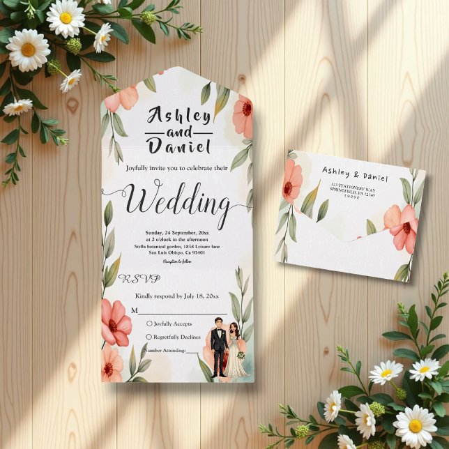 Romantic Floral Garden Bride And Groom Wedding All In One Invitation (Creator Uploaded)