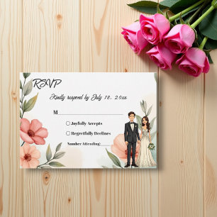 Romantic Floral Garden Bride And Groom Wedding RSVP Card