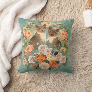 Romantic Floral Garden Cat Cottagecore Botanical Cushion
