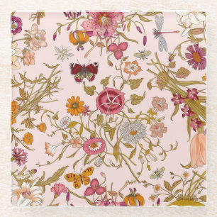 Romantic floral garden glass coaster
