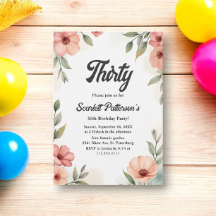 Romantic Floral Garden Rustic Summer 30th Birthday Invitation