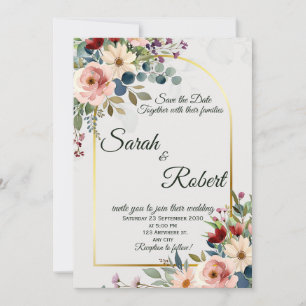 Romantic Floral Gold Arch Wedding Save The Date Invitation