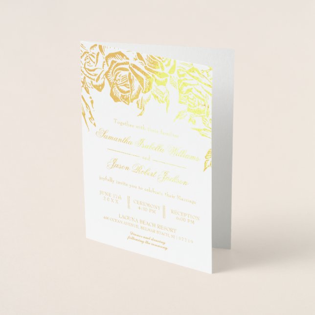 Romantic Floral Gold Rose Wedding Invitation (Front)