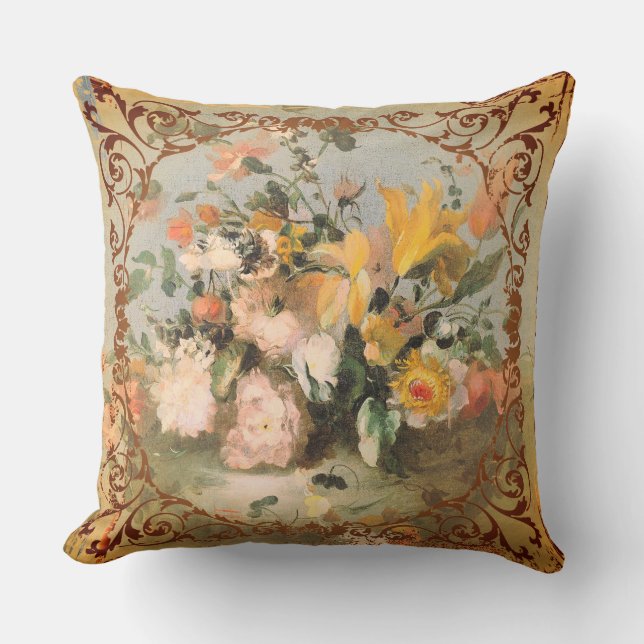 Romantic Floral Gold Tones Cushion (Front)