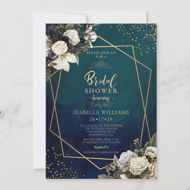 Romantic Floral Gold Wreath Bridal Shower Invitation (Front)