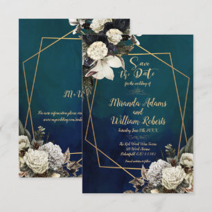 Romantic Floral Gold Wreath Save the Date Wedding Invitation