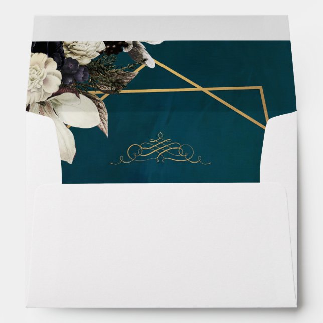 Romantic Floral Gold Wreath Wedding Envelope (Back (Bottom))