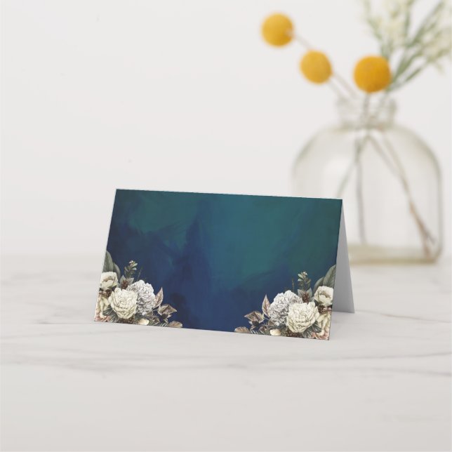 Romantic Floral Gold Wreath Wedding Place Card (Front)