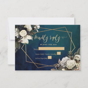 Romantic Floral Gold Wreath Wedding RSVP card