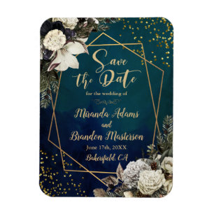 Romantic Floral Gold Wreath Wedding Save the Date Magnet