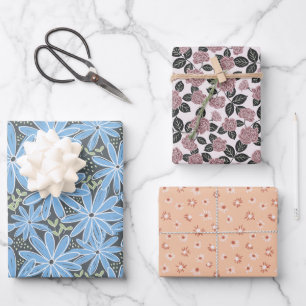 Romantic Floral Hand-Drawn Multicolor  Wrapping Paper Sheet