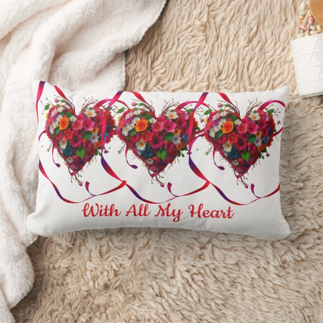 Romantic Floral Heart Lumbar Cushion (Blanket)