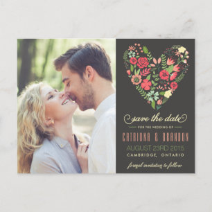 Romantic Floral Heart Photo Save the Date Postcard