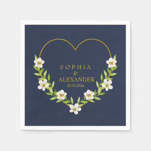 Romantic Floral Heart Wedding Customisable Napkin