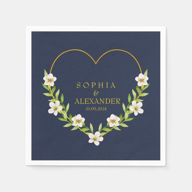 Romantic Floral Heart Wedding Customisable Napkin (Front)