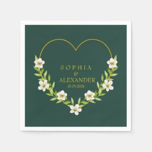 Romantic Floral Heart Wedding Customisable Napkin