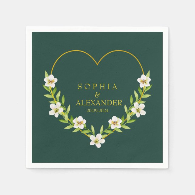 Romantic Floral Heart Wedding Customisable Napkin (Front)