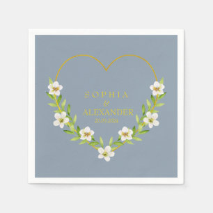 Romantic Floral Heart Wedding Customisable Napkin