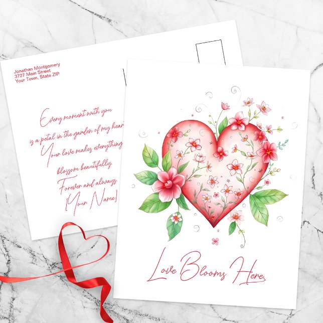 Romantic Floral Heart with Pink and Red Flowers Postcard (Creator Uploaded)