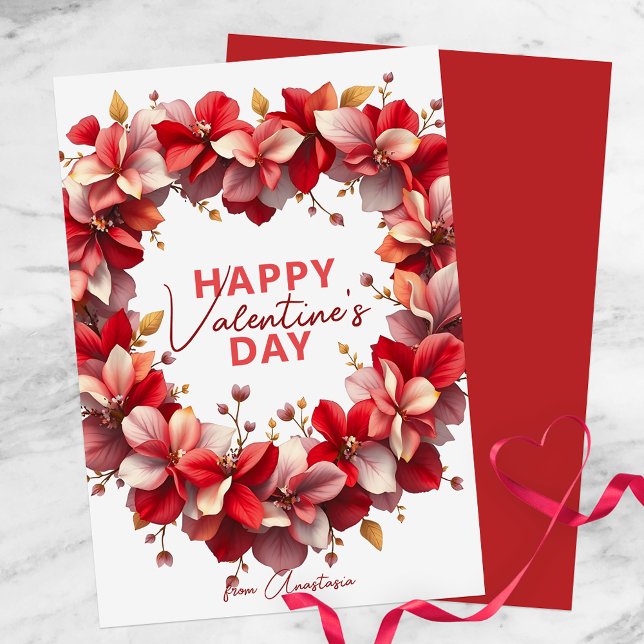 Romantic Floral Heart Wreath Valentine's Day Card (Creator Uploaded)