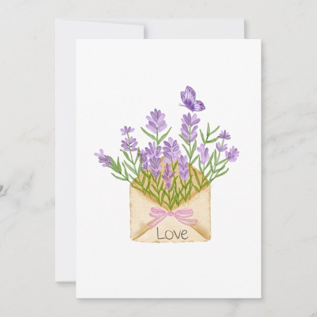Romantic Floral Illustration with Love Message Invitation (Front)