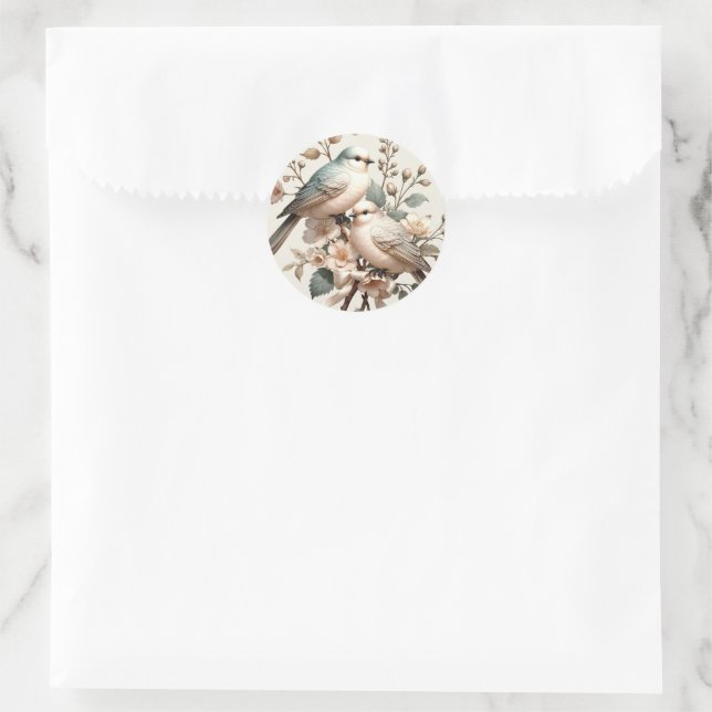 Romantic Floral LoveBird Mini Round Envelope Seal  (Bag)