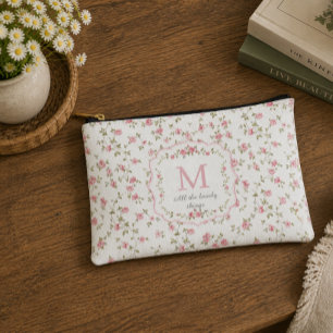 Romantic Floral Monogram Vintage Cottagecore Accessory Pouch