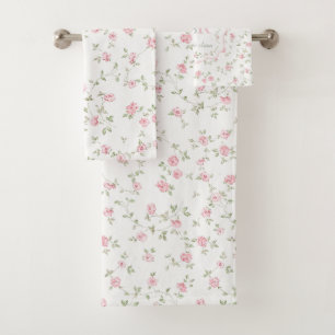 Romantic Floral Monogram Vintage Cottagecore Bath Towel Set