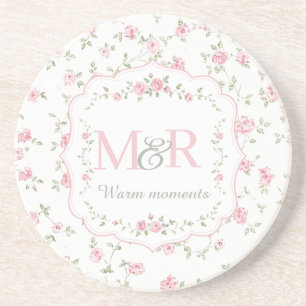 Romantic Floral Monogram Vintage Cottagecore Coaster