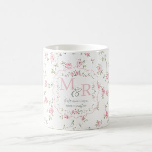 Romantic Floral Monogram Vintage Cottagecore Coffee Mug
