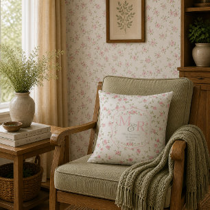 Romantic Floral Monogram Vintage Cottagecore Cushion