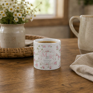Romantic Floral Monogram   Vintage Cottagecore Espresso Cup