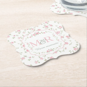 Romantic Floral Monogram Vintage Cottagecore Paper Coaster