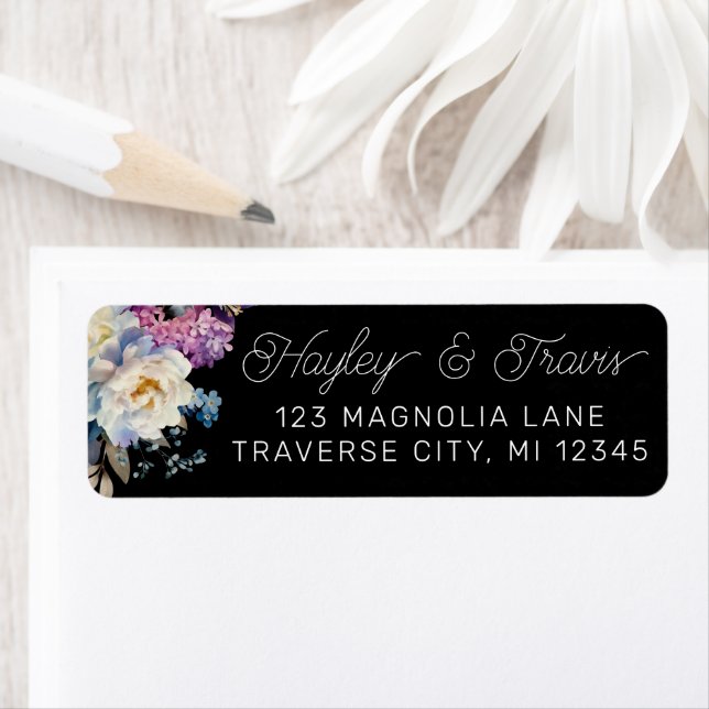 Romantic Floral Moody Dark Flowers Return Address (Insitu)