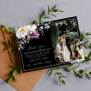 Romantic Floral Moody Dark Flowers Wedding Thank You Card