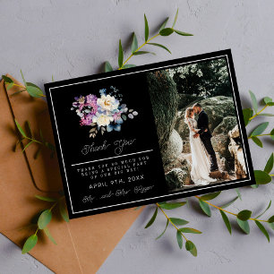 Romantic Floral Moody Dark Flowers Wedding Thank You Card
