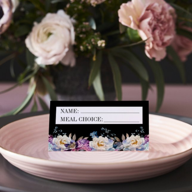 Romantic Floral Moody Dark Meal Choice Wedding Place Card (Creator Uploaded)