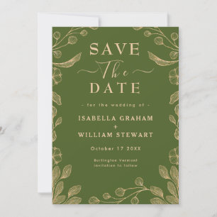 Romantic Floral Moss Green Botanical Save The Date Invitation