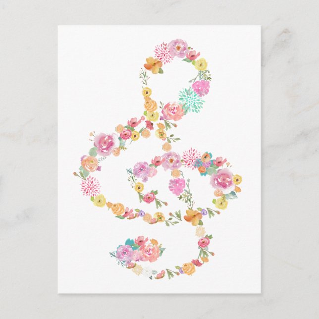 romantic floral music treble clef postcard (Front)