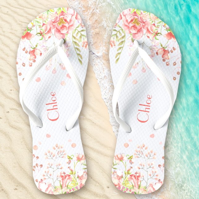 Romantic Floral Name White Pink Jandals (Romantic Floral Name White Pink Flip Flops)