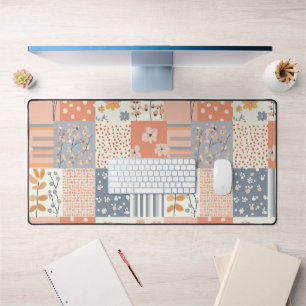 Romantic Floral Patchwork in Blush Pink and Ivory Desk Mat