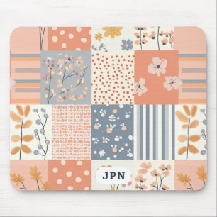 Romantic Floral Patchwork in Blush Pink and Ivory Mouse Pad