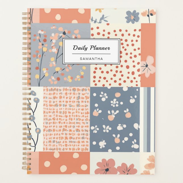 Romantic Floral Patchwork in Blush Pink and Ivory Planner (Front)
